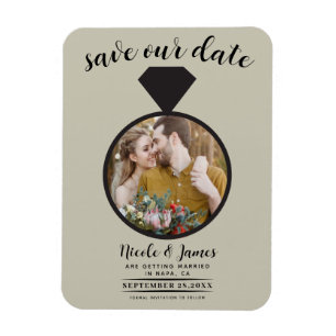 Khaki Beige Trouwring Foto Save the Date Magneet