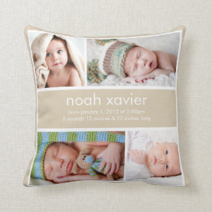 Khaki Birth Announcement Pillow Kussen
