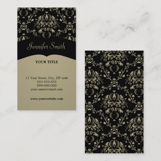 Khaki/Black Damask Elegant visitekaartje (Voorkant / Achterkant)