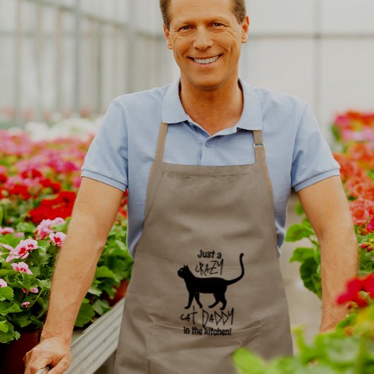 Khaki Black Gepersonaliseerde Crazy Cat Daddy Lang Schort