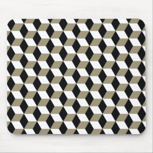 Khaki Black & White 3D Cubes Pattern Muismat