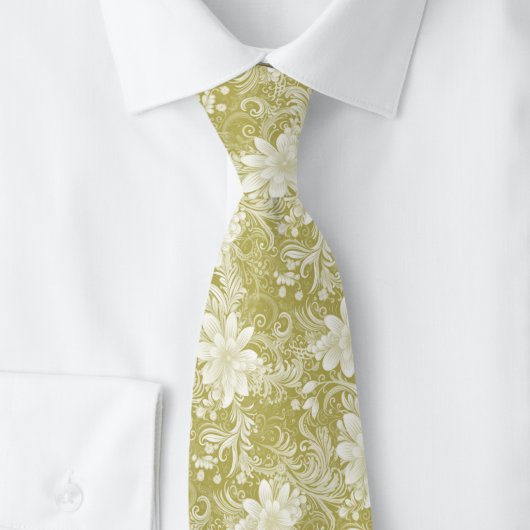 Khaki Bloemen Batik Stropdas
