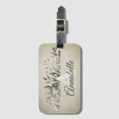 Khaki Botanical Leaves Monogrammed Bagagelabel (Voorkant (verticaal))