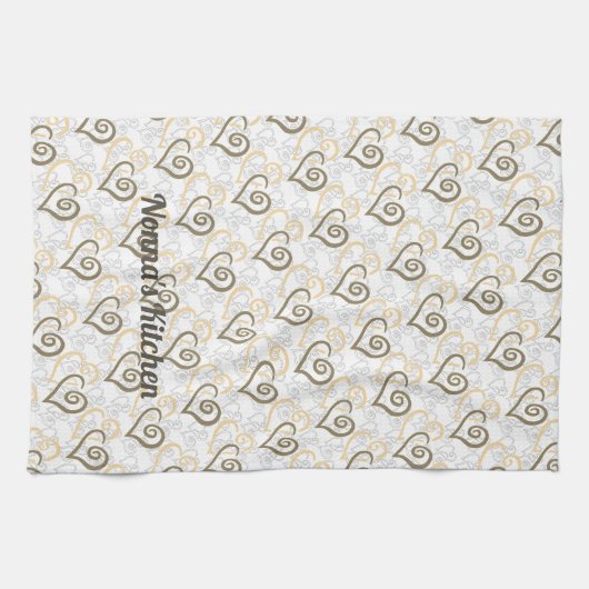 Khaki Brown Linked Heart Art Custom Theedoek (Horizontaal)