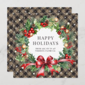 Khaki Buffalo Plaid Sterren Holly Berries Business Feestdagenkaart (Voorkant / Achterkant)
