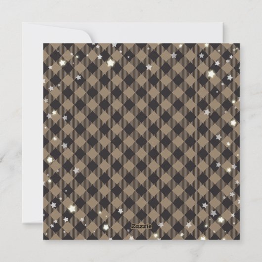 Khaki Buffalo Plaid Sterren Holly Berries Business Feestdagenkaart (Achterkant)