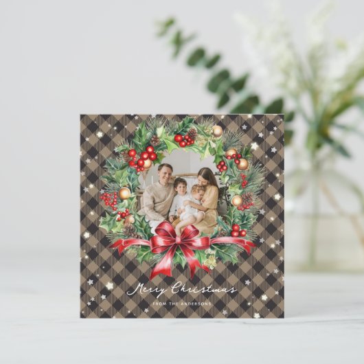 Khaki Buffalo Pset Wreath Stars Feestdagenkaart (Staand voorkant)