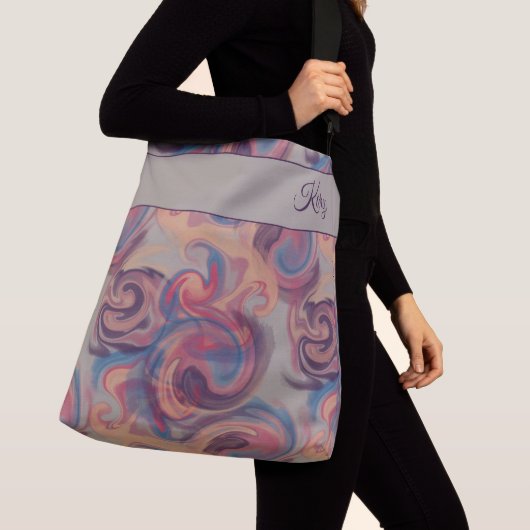 Khaki & Colorful Swirling-Waterverf Crossbody Tas (Dichtbij)
