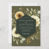 Khaki Cream Botanical Wedding Kaart (Voorkant)