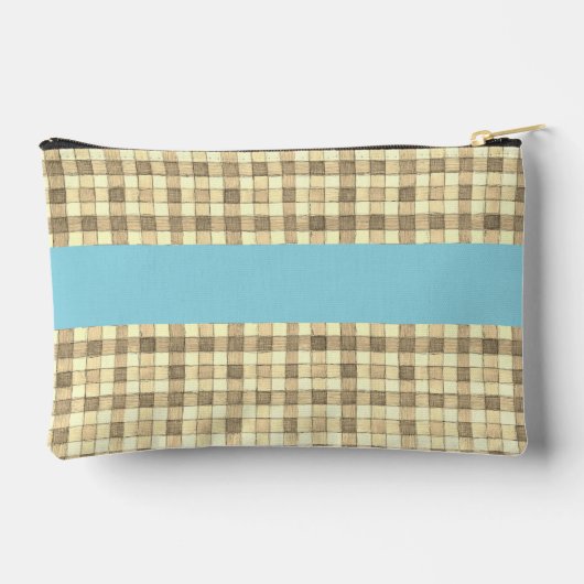 Khaki & crème gingham, blauwe streep Accessoire po Etui (Achterkant)