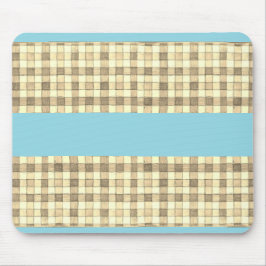 Khaki crème gingham blauwe streep muismat