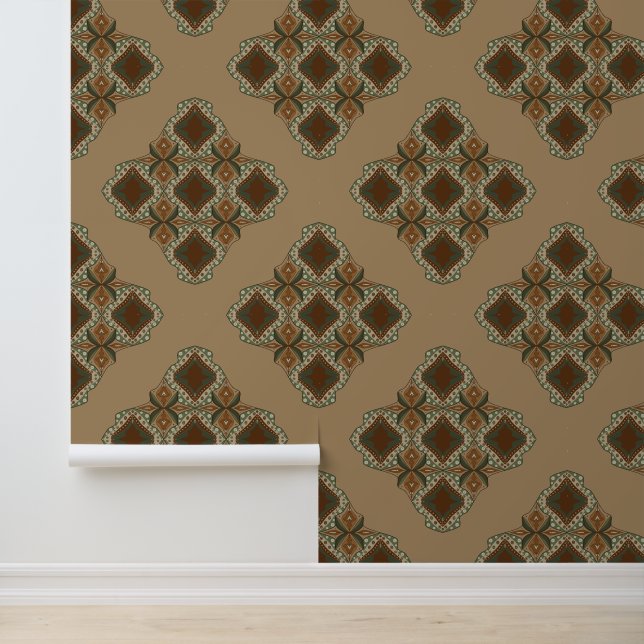 Khaki Damask - Boho Earthy Vibes Behang (Applicatie)