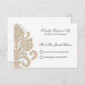 Khaki Damask Border Wedding DIY RSVP Card (Voorkant / Achterkant)