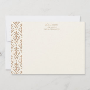 Khaki Damask-briefkaart Notitiekaartje