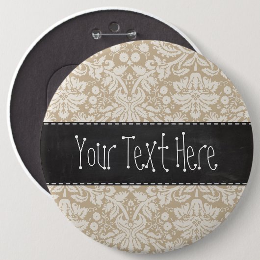 Khaki Damask; Chalkboard uiterlijk Ronde Button 6,0 Cm (Voorkant /achterkant)