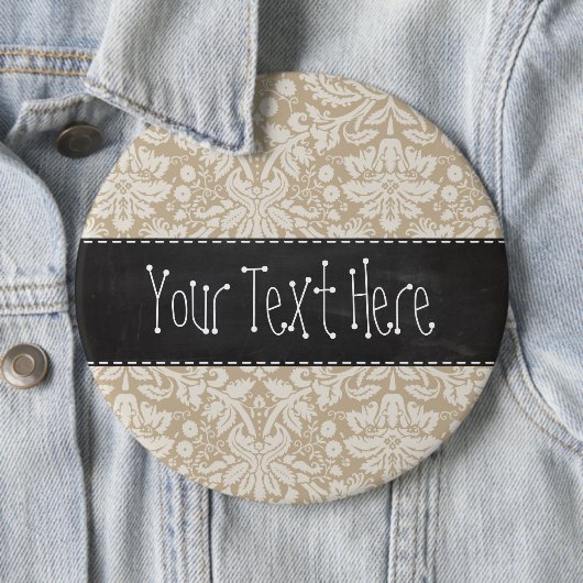 Khaki Damask; Chalkboard uiterlijk Ronde Button 6,0 Cm (In situ)