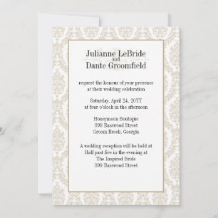 Khaki Designer Damask Wedding DIY Kaart