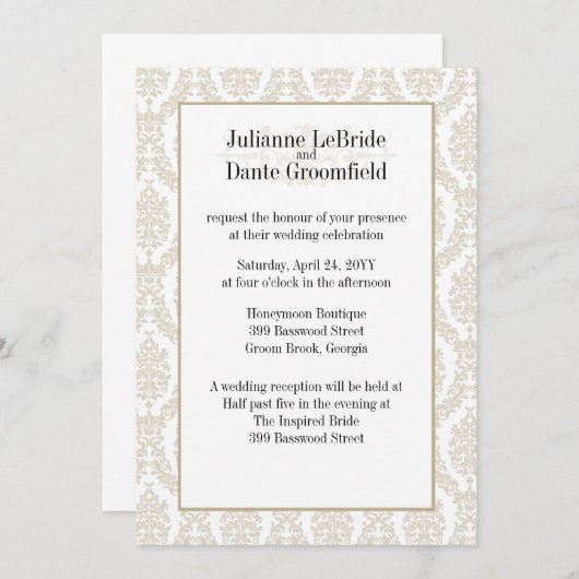 Khaki Designer Damask Wedding DIY Kaart (Voorkant / Achterkant)