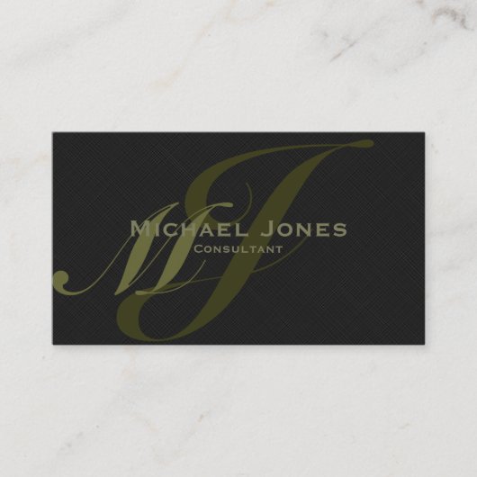 Khaki Dubbel Monogram Professioneel Elegant Modern Visitekaartje (Voorkant)