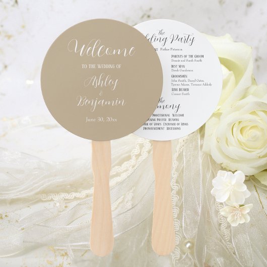 Khaki Eenvoudig Huwelijksceremonie Programma Handwaaier