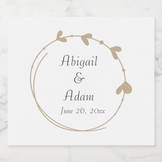 Khaki Eenvoudige Hart Krans Bruiloft Sparkling Wijnetiket (Enkel label)