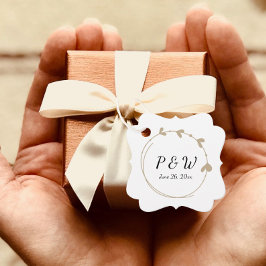 Khaki Eenvoudige Hart Krans Monogram Trouwen Bedankjes Labels