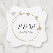 Khaki Eenvoudige Hart Krans Monogram Trouwen Bedankjes Labels (Voorkant)