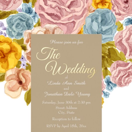 Khaki eenvoudige stijl bruiloft folie uitnodiging