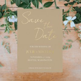 Khaki Eenvoudige Stijl Bruiloft Save the Date Folie Uitnodiging