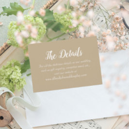 Khaki Eenvoudige Stijl Trouwdetails Informatiekaartje