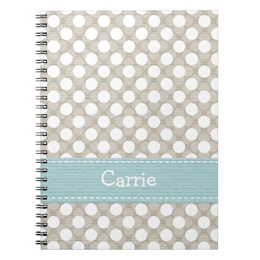 Khaki en Blue Polka Dot Spiral Notebook Journal Notitieboek (Voorkant)