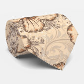 Khaki en Brown Hibiscus Flower Stropdas (Opgerold)