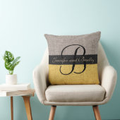 Khaki en Gold Elegant Monogram Wedding Kussen (Stoel)