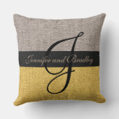 Khaki en Gold Elegant Monogram Wedding Kussen (Achterkant)