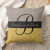 Khaki en Gold Elegant Monogram Wedding Kussen (Deken)