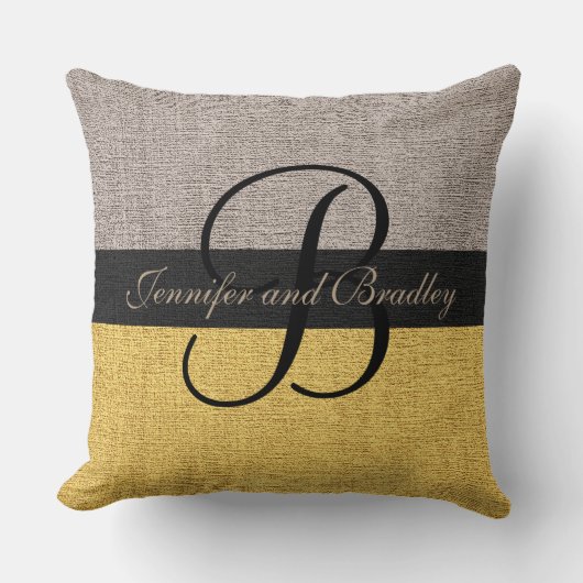 Khaki en Gold Elegant Monogram Wedding Kussen (Voorkant)