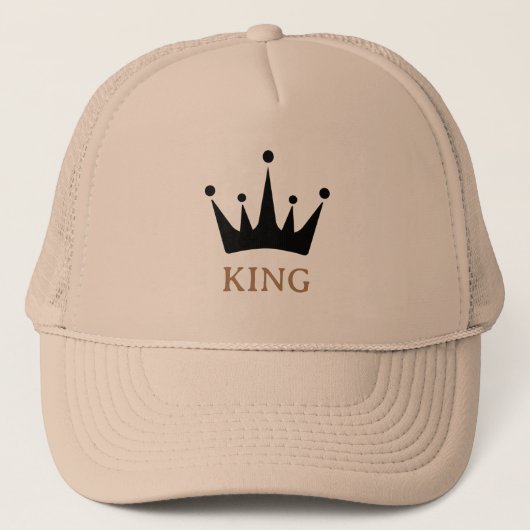 Khaki en Khaki KING Tekst Kroon Afbeelding Trucker Pet (Voorkant)
