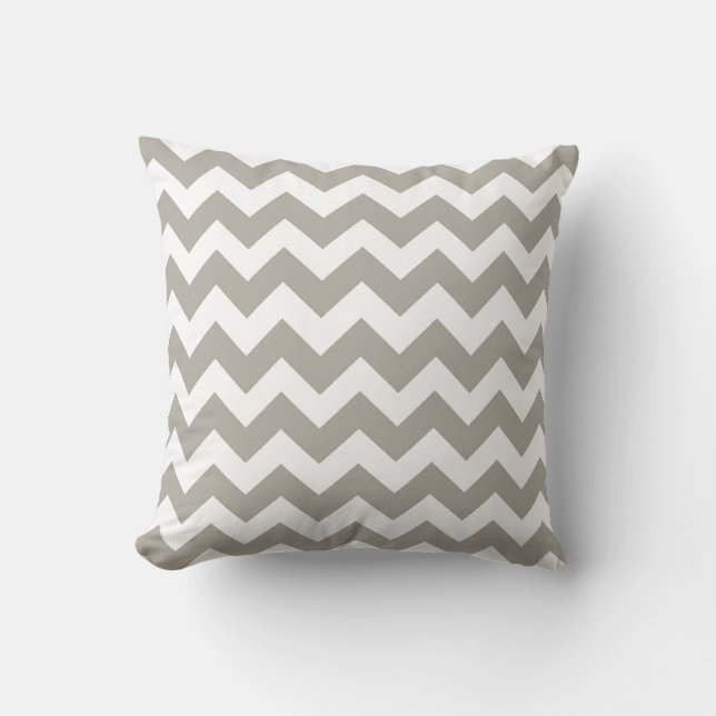 Khaki en White Chevron Zig Zag Pillow Kussen (Voorkant)
