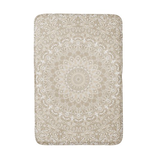 Khaki en wit siermandala patroon badmat (Voorkant Verticaal)