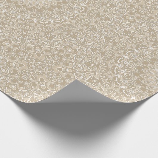 Khaki en wit siermandala patroon cadeaupapier (Hoek)