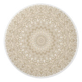 Khaki en wit siermandala patroon keramische knop (Voorkant)