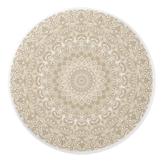 Khaki en wit siermandala patroon keramische knop (Voorkant)