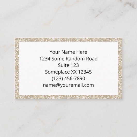 Khaki en wit siermandala patroon visitekaartje (Achterkant)