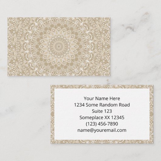 Khaki en wit siermandala patroon visitekaartje (Voorkant / Achterkant)