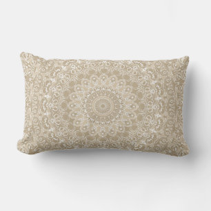 Khaki en Witte Sierlijke Mandala Patroon Kussen