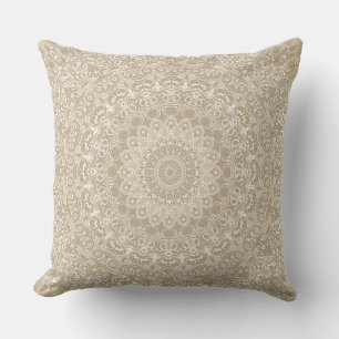 Khaki en Witte Sierlijke Mandala Patroon Kussen