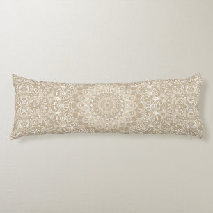 Khaki en Witte Sierlijke Mandala Patroon Lichaamskussen