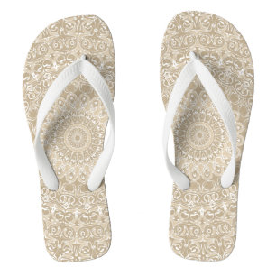 Khaki en Witte Sierlijke Mandala Patroon Teenslippers