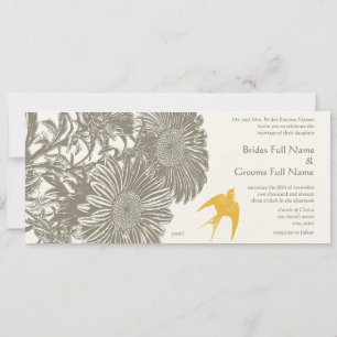 Khaki Flower and Goldenrod Bird Wedding Kaart