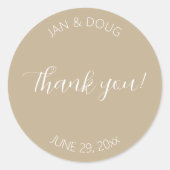 Khaki gestileerde bruiloft dank u ronde sticker (Voorkant)